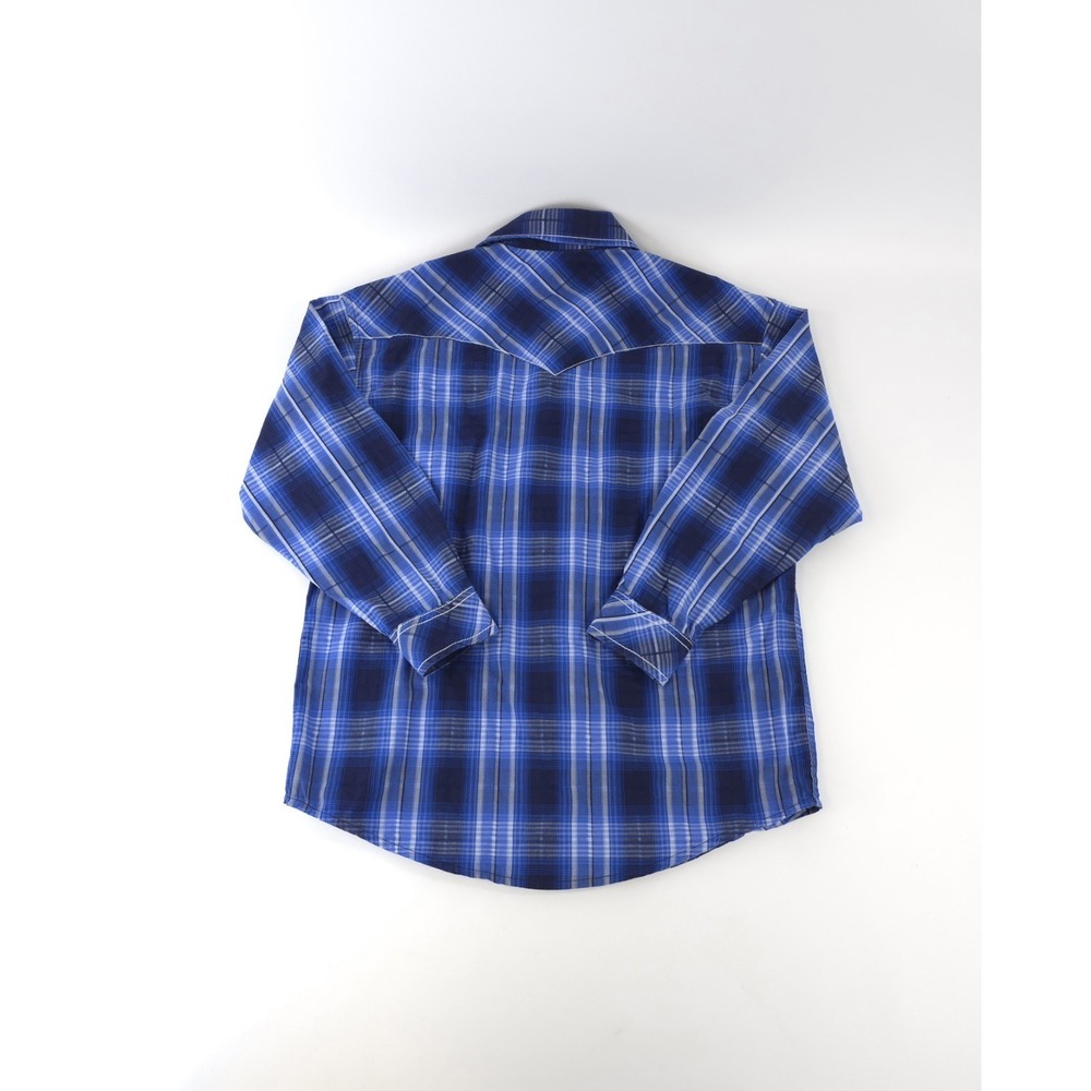 Rock & Roll Cowboy size M Boys Blue Plaid Pearl Snap Long Sleeve Western Shirt - Picture 2 of 6